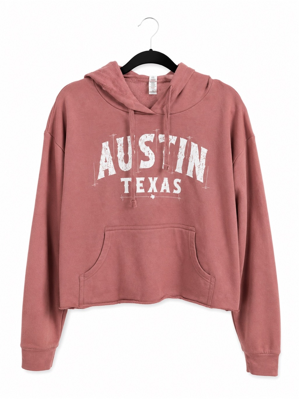 Austin Texas Cropped‎ Hoodie Dusty Rose Mauve Graphic Pullover Sweatshirt XL